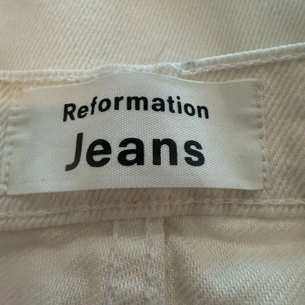 Reformation Julia High Cigarette Jeans Ivory Destroyed Size 28
